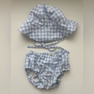 Minnow - Blue Gingham Baby Swim Hat & Bloomers Set - 6-12M
